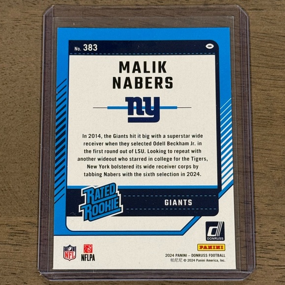 Malik Nabers - 2024 Panini Donruss Rated Rookie #383 Trading Card - Picture 2 of 2